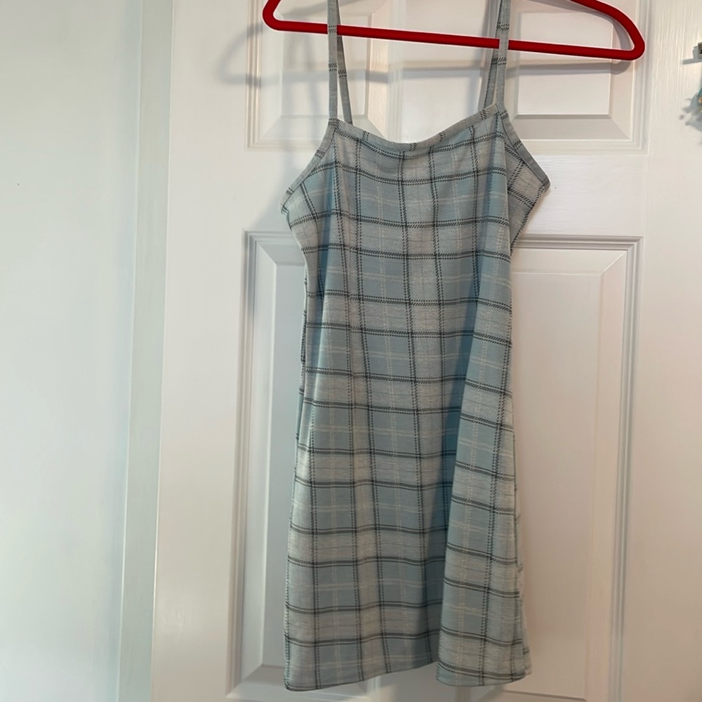 Blue plaid mini dress